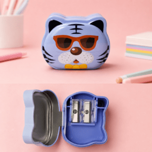 Tiger Cartoon Double Hole Pencil Sharpener with Metal Box